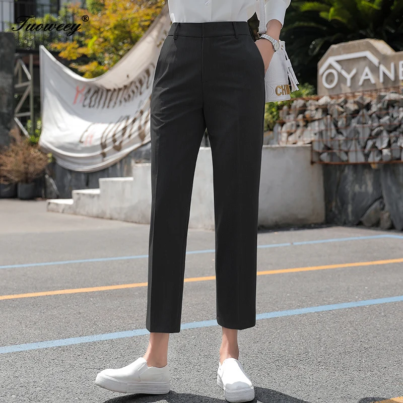 

Women Mid Waist Suit Pants Plus Size Casual Work OL Pants 2019 Spring Autumn Career Pants Fashion regular Trousers