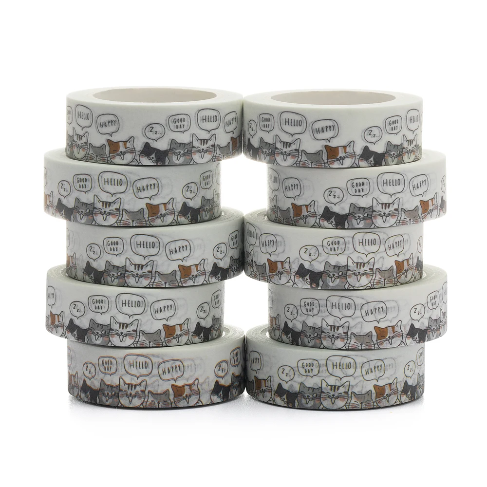

10pcs/Lot 15mm x 10m Draw Collection Cute Cats Say Hello Cartoon Washi Tape Scrapbook Paper Masking Adhesive Washi Tape Set