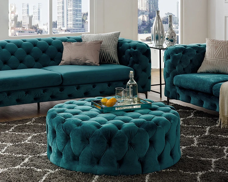 Unique European style round tufted velvet ottoman stool factory price | Мебель
