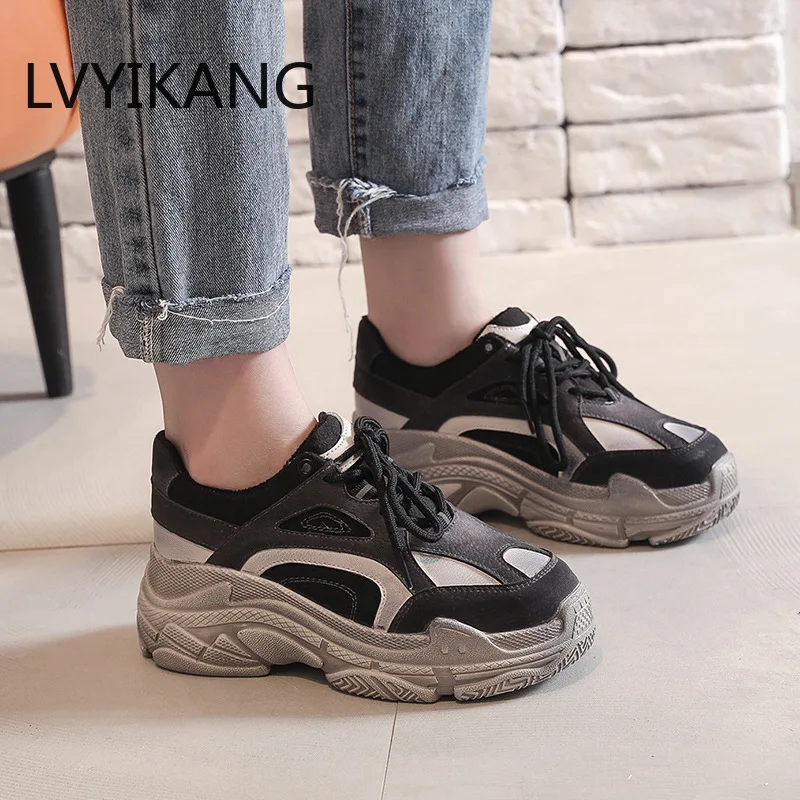 Новинка 2019 серая обувь женская модная брендовая ретро-обувь на платформе женские