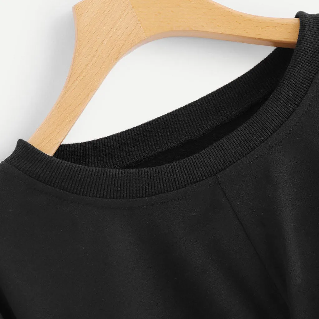 Женская осенне зимняя толстовка однотонная с круглым вырезом и длинными