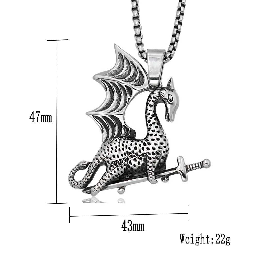 В винтажном стиле Из нержавеющей стали ожерелье для мужчин Viking Flying Dragon кулон Панк