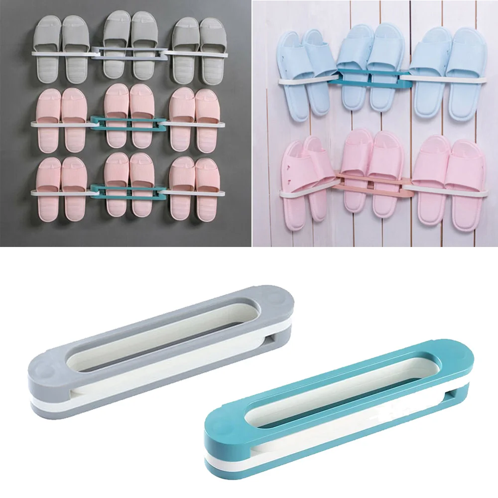 

Shelf Storage Rack 3-in-1 Wall Mounted Folding Slippers Rack Hanger Shelf
