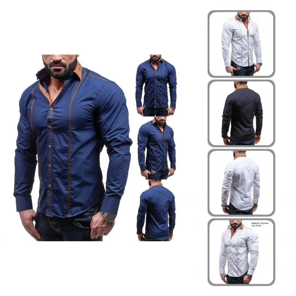

Men Shirt Long Sleeve Button Cuffs Simple Slim Fit Male Autumn Shirt Formal Shirt Male Clothing