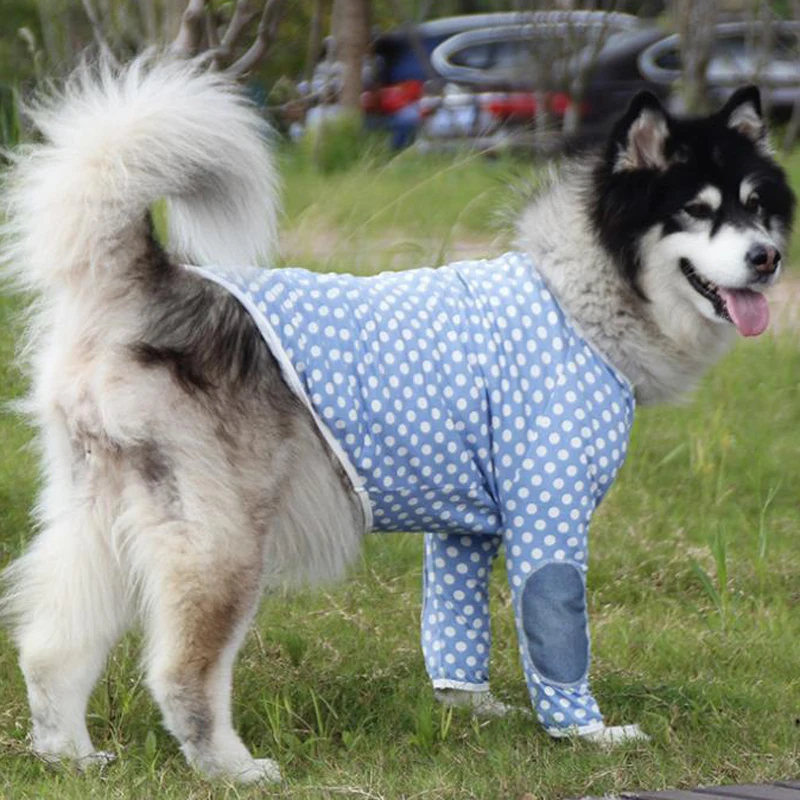 

Хлопковая зимняя одежда для больших собак, теплое пальто в горошек с длинными рукавами, Хаски, Аляска, комбинезоны, уличная одежда для прогу...