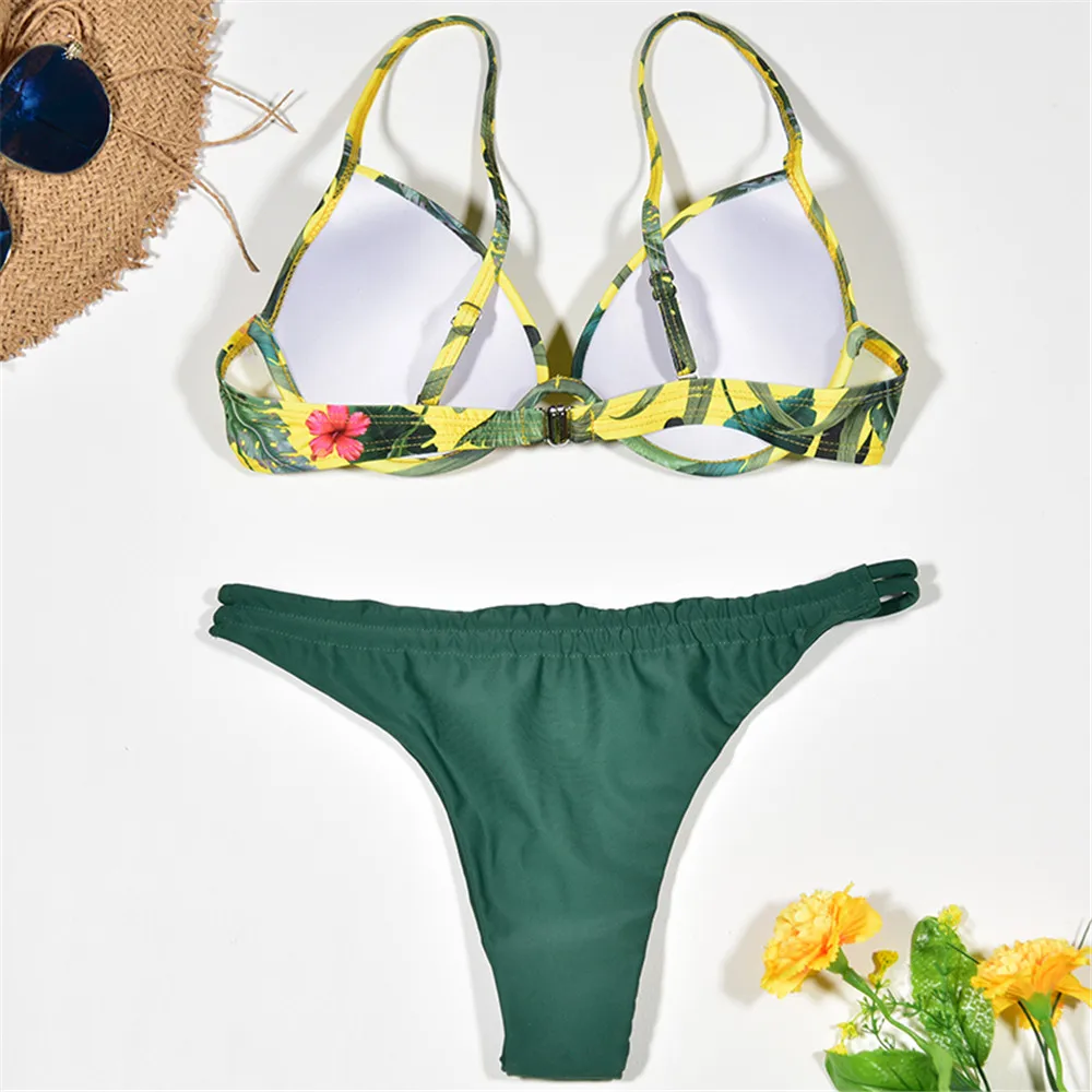 Сексуальные женские тропические пляжные стринги с принтом джунглей комплект