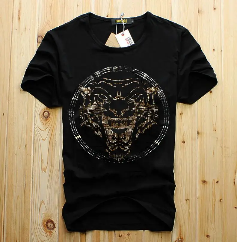 Футболка BORUNKE мужская летняя брендовая тенниска с алмазным камнем лидер продаж