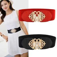 womens wide jewel belt designer luxury brand alloy inlaid double cat eye stone fashion pu elastic waist seal red corset belt
