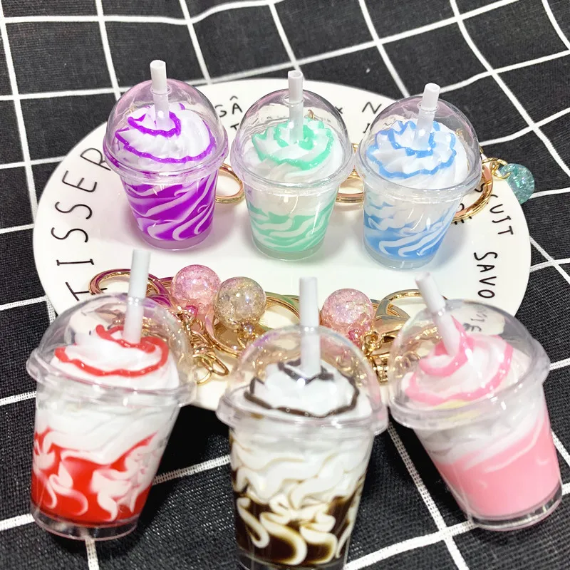 

ZiccoWong Cartoon Acrylic Ice Cream Cupcake Keychain Key Ring For Women Girls Lovely Key chain Backpack Shoulder Bags Toys Gift