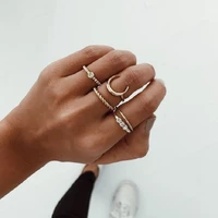 new fashion gold knuckles ring set 5 womens moon studded retro charm ring womens party jewelry gifts