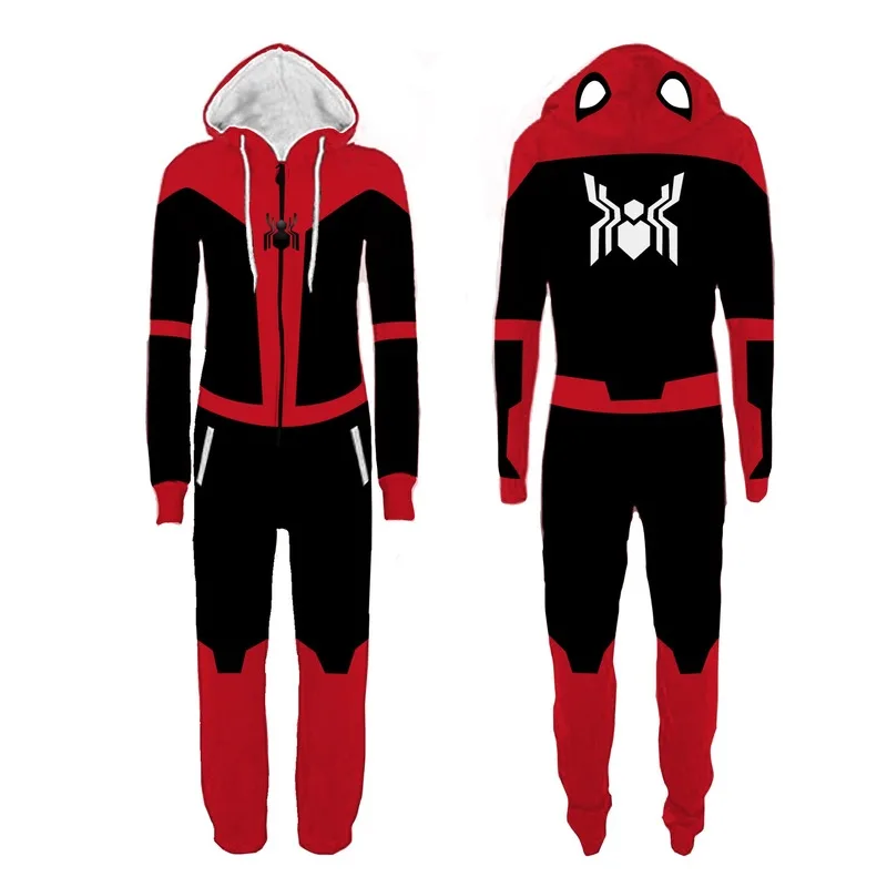 Mens Spiderman Onesie Fluffy Sleep Lounge Adult Sleepwear One Piece Pyjamas Cosplay Male pajamas Hooded Onesies for Adult Men