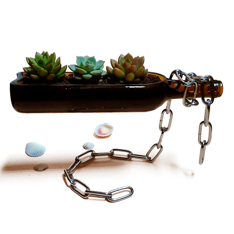 Креативный цветочный горшок с зеленым растением в горшке ваза для бутылки вина