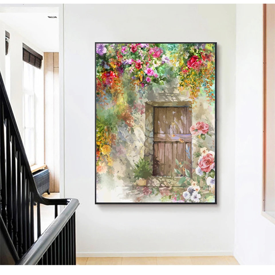 AZQSD Oil Painting By Numbers Door DIY Unframe Acrylic Paint Decor For Home Coloring Landscape Unique Gift Kits | Дом и сад