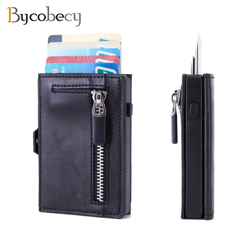 Bycobecy Для мужчин RFID Кнопка Умный кошелек Кредитная Держатель для карт на застежке