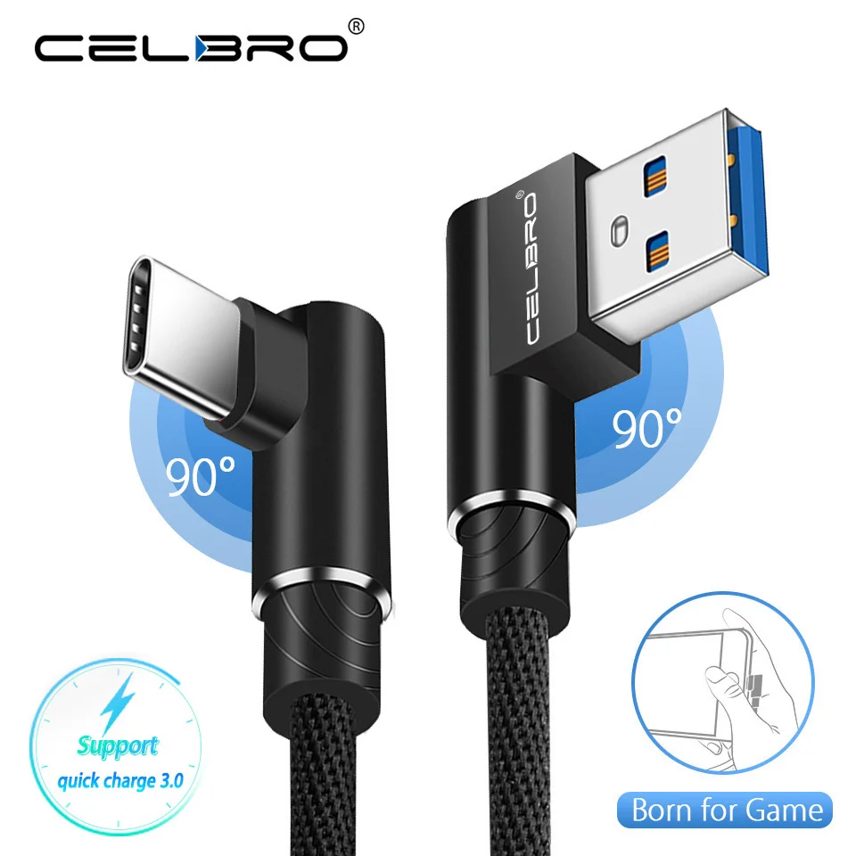 Кабель Usb C с прямым углом 90 для быстрой зарядки huawei P20 Lite mate 30 Pro Redmi Note 8 8A K20 кабель для зарядного устройства