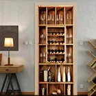 Пвх дверная наклейка, винтажная деревянная книжная полка, барная стойка, настенные наклейки, 3D Декор, пейзаж, художественные обои на дверь, настенные наклейки