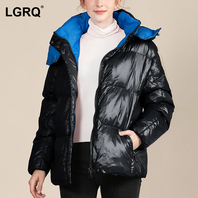 

[LGRQ] Hooded Thicken Warm Cotton Padded Coat Long Sleeve Loose Fit Women's Parkas Fashion Tide New Autumn Winter 2021 19D4177