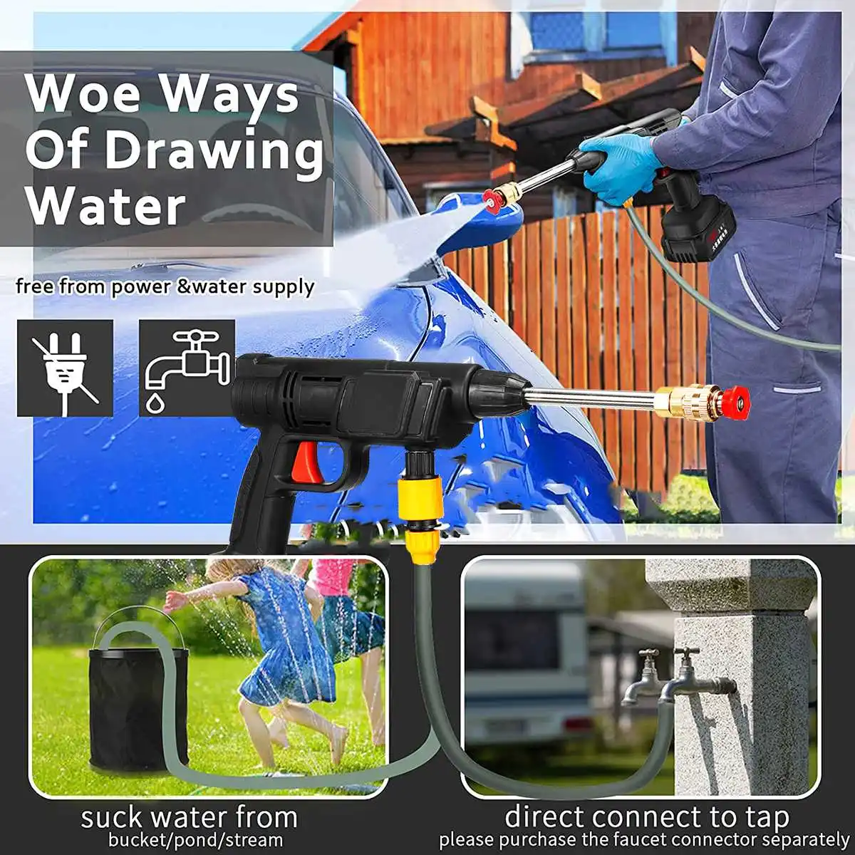 Продажа Беспроводная электрическая стиральная машина высокого давления, 88 в, 10000 мАч, 200 Вт, портативная автомобильная мойка, водяной пистолет, литие...