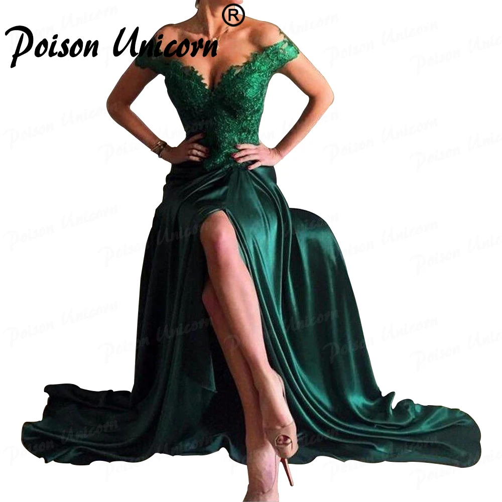 Изумрудно зеленые вечерние платья с открытыми плечами 2020 атласное вечернее