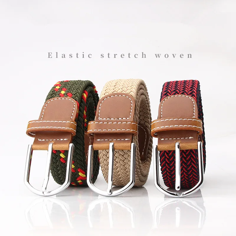 

24 Colors Men Women's Belt Casual Knitted Pin Buckle Woven Canvas Elastic Expandable Braided Stretch Belts Plain Webbing Strap