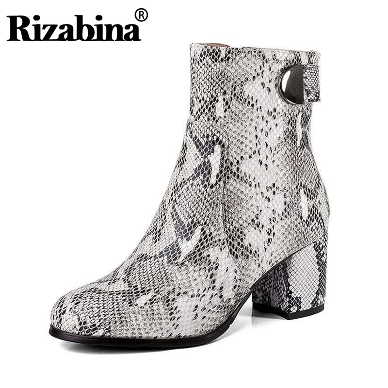 RIZABINA/женские ботильоны из натуральной кожи Зимняя модная змеиная обувь с принтом