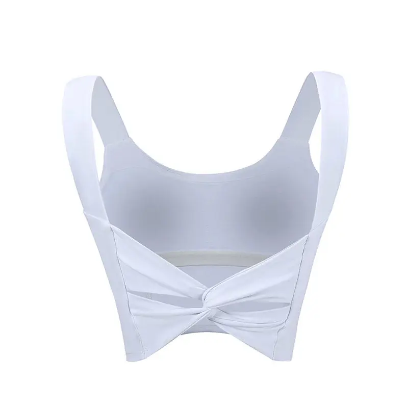 

Back Knot Tank Tops Sexy Women Solid Color Underwear Sexy Shockproof Push Up Fitness Sports Bralette with Pads 2021 Summer New