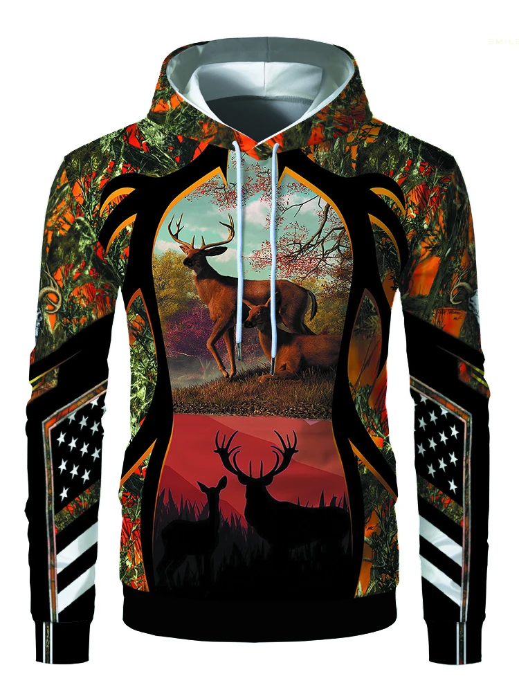 

Новинка 2022, толстовка с капюшоном 3D для улицы, серия джунглей, лось, камуфляжный свитшот для влюбленных в стиле культуры охоты с оленем, свит...