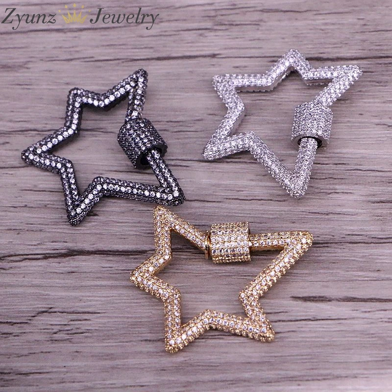 

3PCS, Star Jewelry Clasps Lock Carabiner Micro Pave CZ Copper Connector Clasp For Necklace Jewelry Making