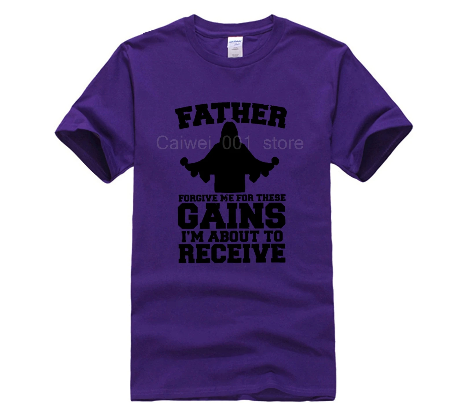 

New fashion trend Father Forgive Me These Gains T Shirt Jesus Gym Training No Pain No Gain Workout Casual Top Men's T shirt