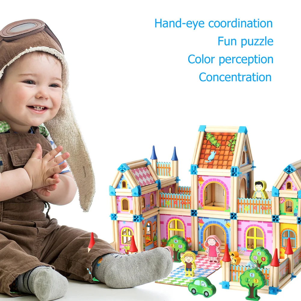 

268pcs DIY Wooden Building Blocks Kids Puzzles Assembly Color House Model for Kids Boys Girls Gifts Education Toys