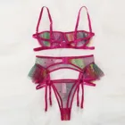 Комплект женского эротического нижнего белья с подвязками и ярким принтом
