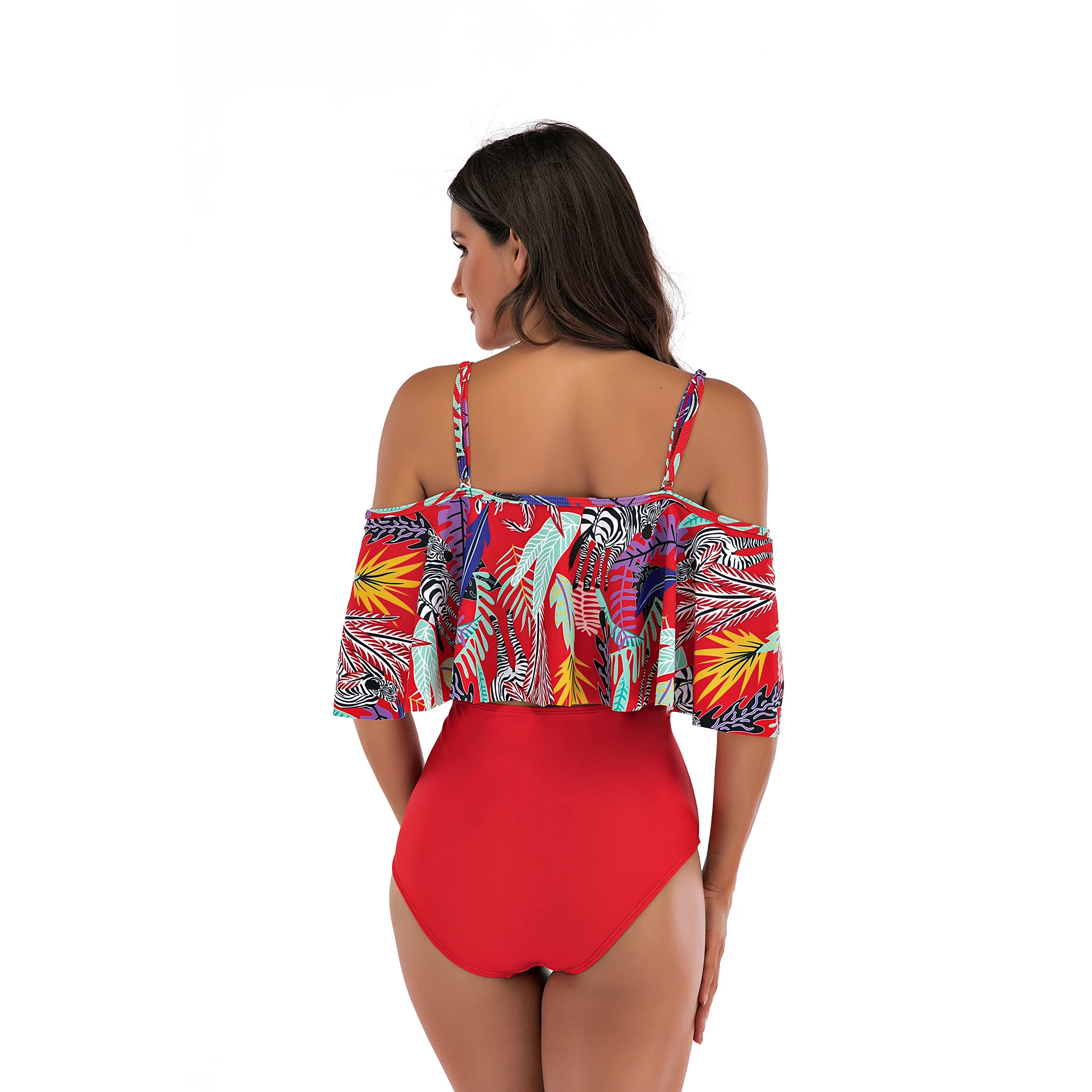 

2020 Sexy Bikini Ruffled Bikini Set Women High Waist Swimwear Two Pieces Bathing Suits Floral Bikini Plus Size Swimsuit Summer