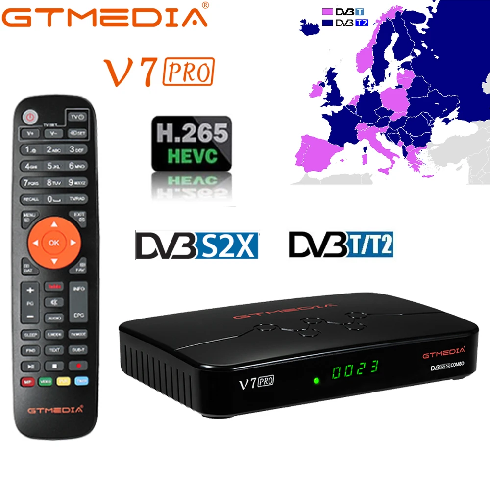 Новый итальянский спутниковый ТВ декодер GTMEDIA V7 Pro DVB S/S2/S2X + T/T2 BISS key поддержка Tivusat