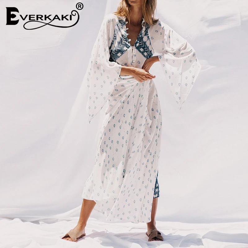 Everkaki длинное платье с цветочным принтом в стиле бохо женские платья свободные