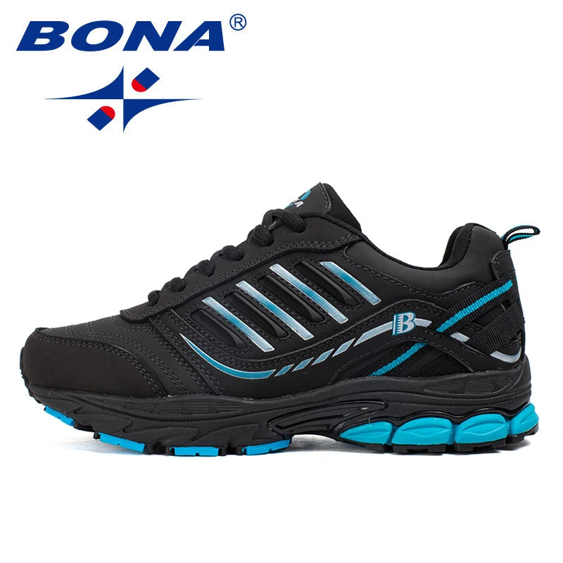 Blue Black BONA/Новинка; Zapatos de mujer; женские кроссовки для бега; розовые классические беговые кроссовки; мужские кроссовки на шнуровке; удобная спортивная обувь - Цвет: Blue Black