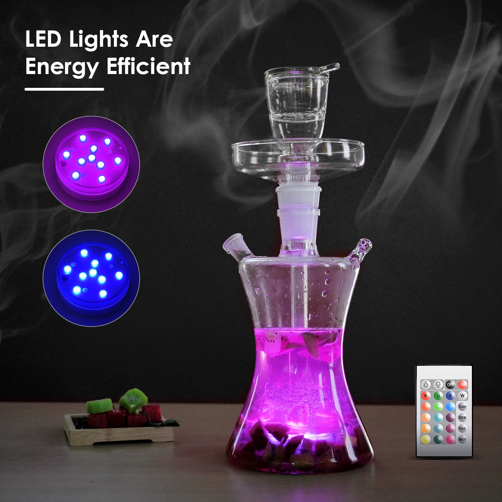 

New Acrylic Hookah Shisha with Color LED Light Tobacco Plate Bowl Hose Nargile Sheesha Narguile Chicha Shisha Hookah Set