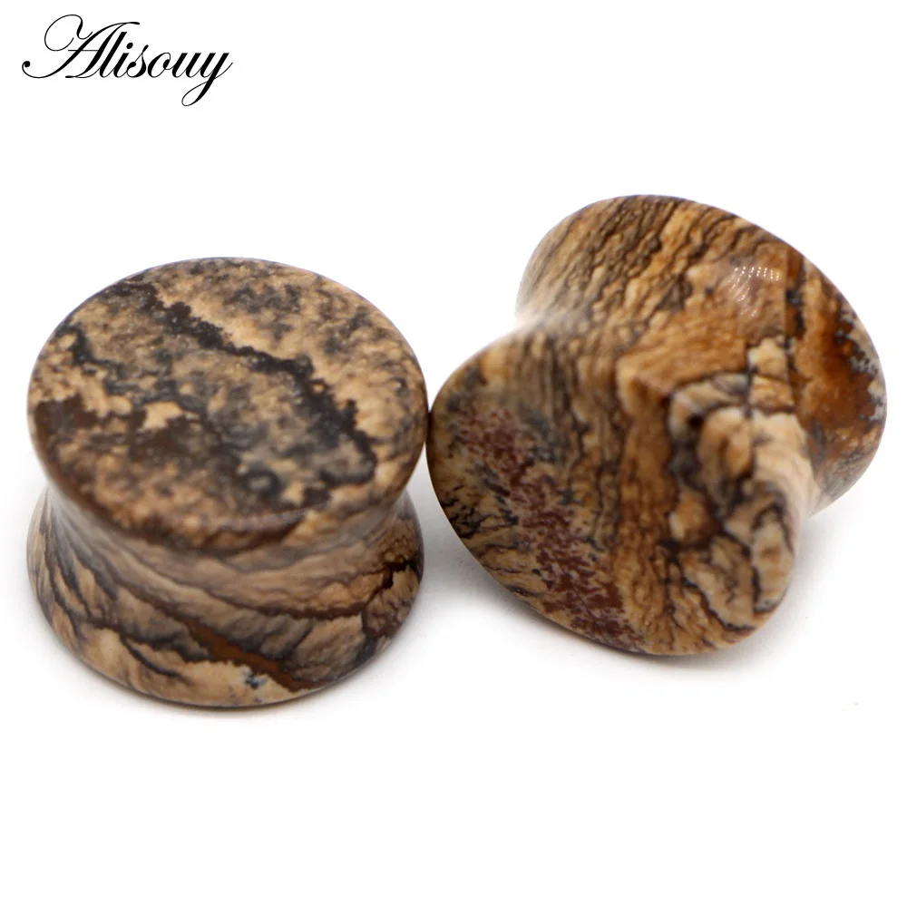 j Tiger Veins Stone Alisouy, 2 шт., натуральные каменные расширители для ушей, беруши, тоннели, 6 мм-16 мм, ушные растяжки, конусные пирсинг, ювелирные изделия - Окраска металла: j Tiger Veins Stone