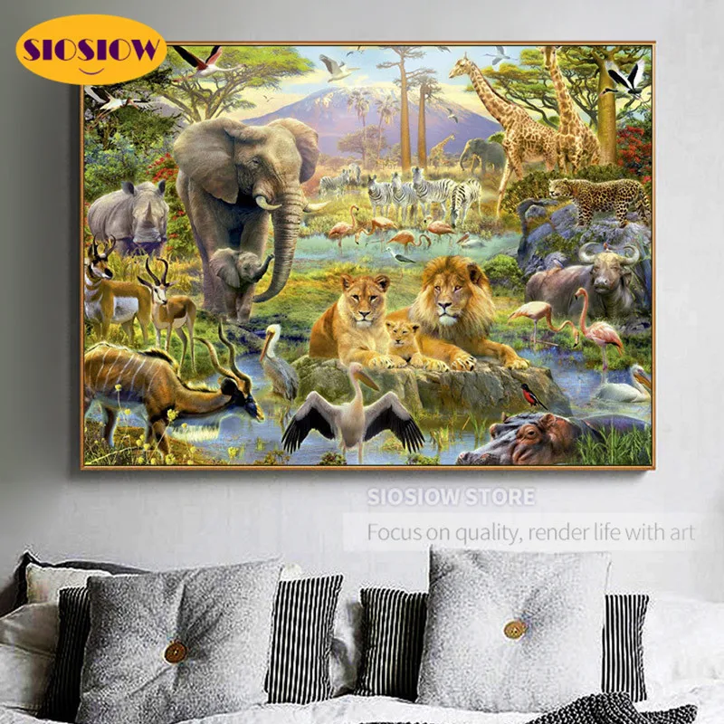 Алмазная живопись 5D сделай сам слон фигурки льва животные зоопарк полная