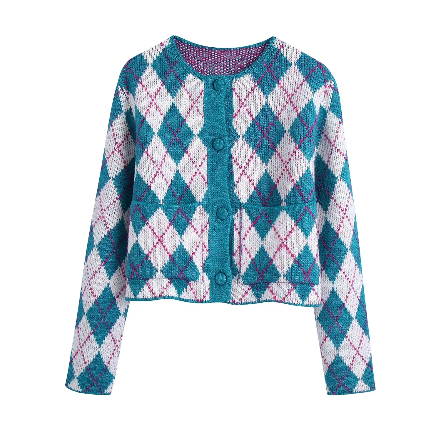 

Винтажный вязаный женский кардиган с узором ромбиками, осенняя куртка, новинка 2021, свитер с длинным рукавом, однобортный, на пуговицах, шика...