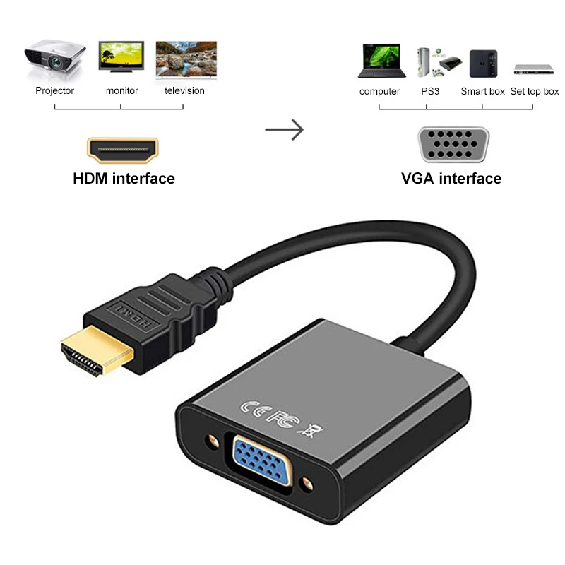 VGA адаптер совместимj с HDMI цифро аналоговый преобразователь видео кабель