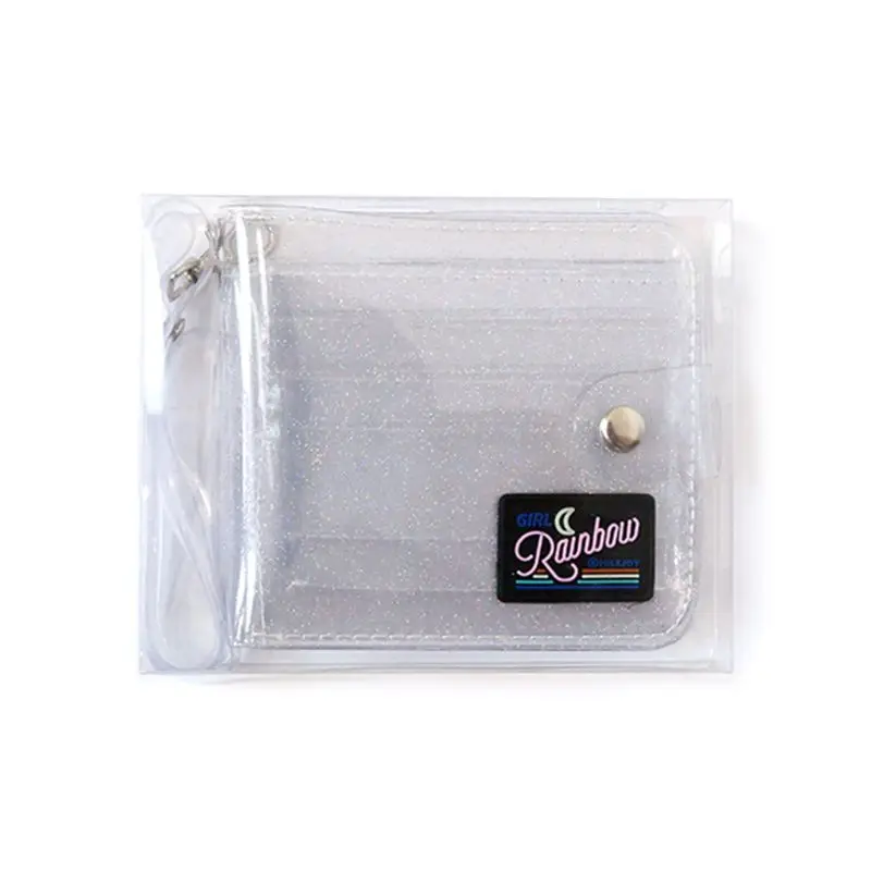 Silver 3 цвета, прозрачный ID держатель для карт, кошельки, ПВХ, складной ремешок, короткий кошелек, модный для женщин и девушек, блестящий чехол для визиток, кошелек - Цвет: Silver