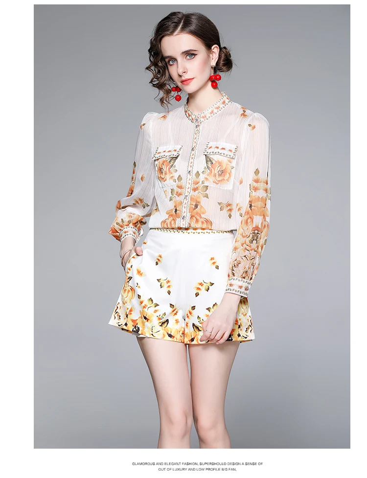 

Women's tide 2021 summer new women's temperament ladies stand-up collar shirt + shorts two-piece suit