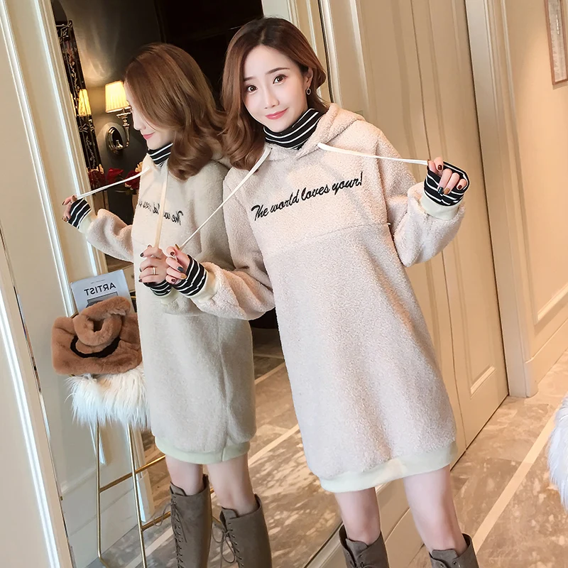 8137# зимняя корейская мода для беременных кормящих толстовки теплые милые рубашки для кормления грудью одежда для беременных женщин топы для беременных