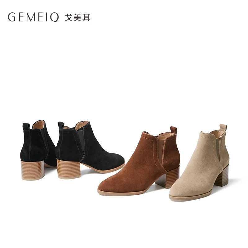 GEMEIQ/ботинки из натуральной коровьей замши женские зимние ботинки на высоком