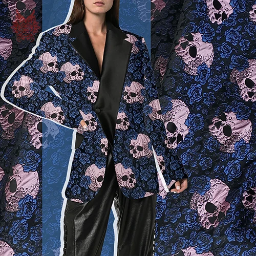 Pink skull per pic Американский Ретро стиль розовый желтый Череп жаккардовая парча ткань для платья пальто весна осень ткань тела tejido для шитья SP4234 - Цвет: Pink skull per pic