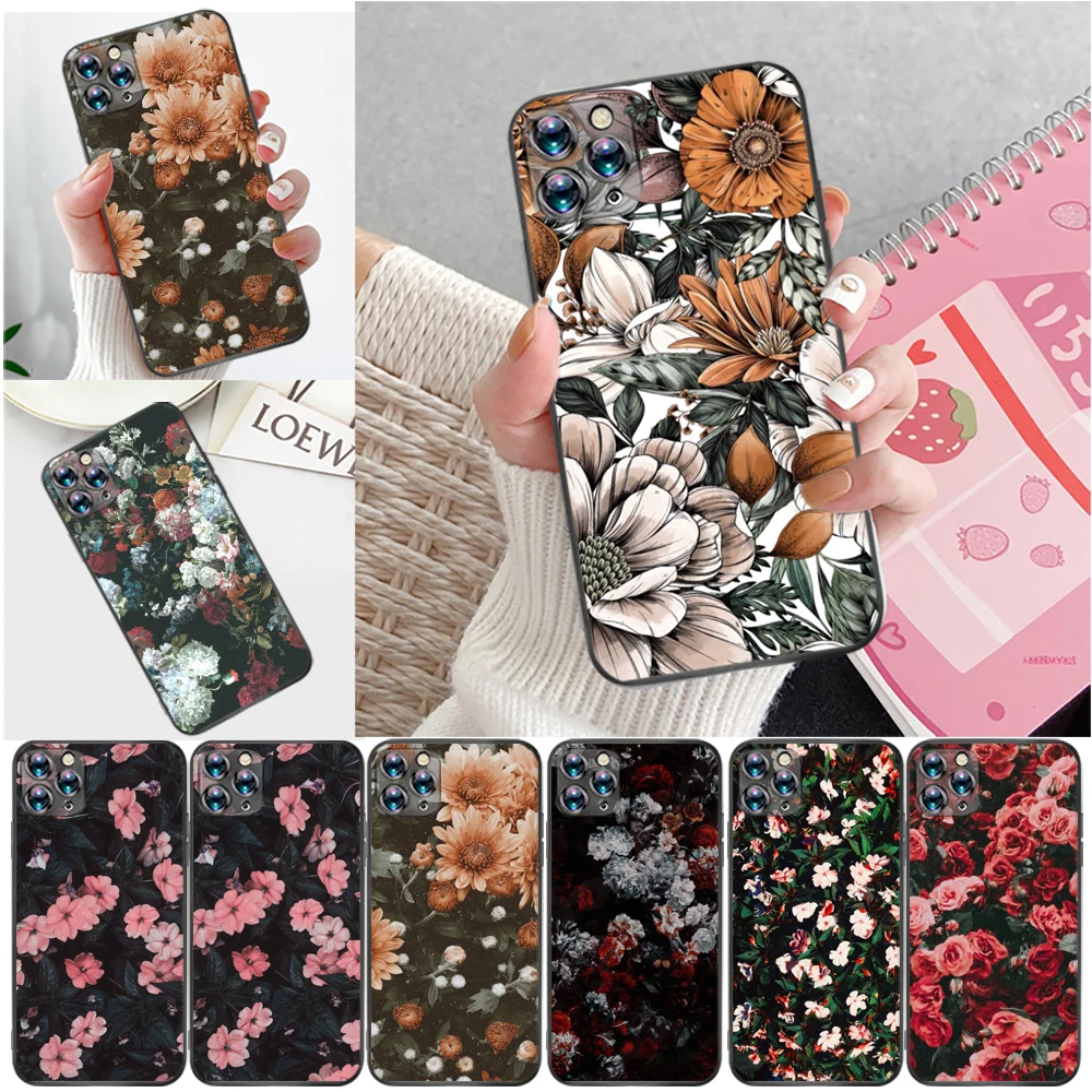 

Relief Flower Phone Case For iPhone 12 11 Pro XS XR X Max 8 7 6S 6 Plus SE 2020 Relief Flower Carcasa Cases Back Cover Coque