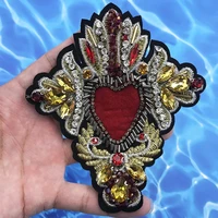new luxury heart beaded patches for clothing sew on patch decorative parches bordados para ropa embroidery applique clothing