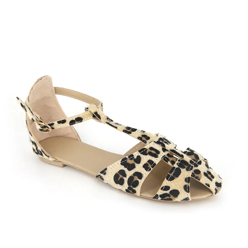 Модные женские сапоги модные леопардовые ботинки на плоской подошве с пряжкой