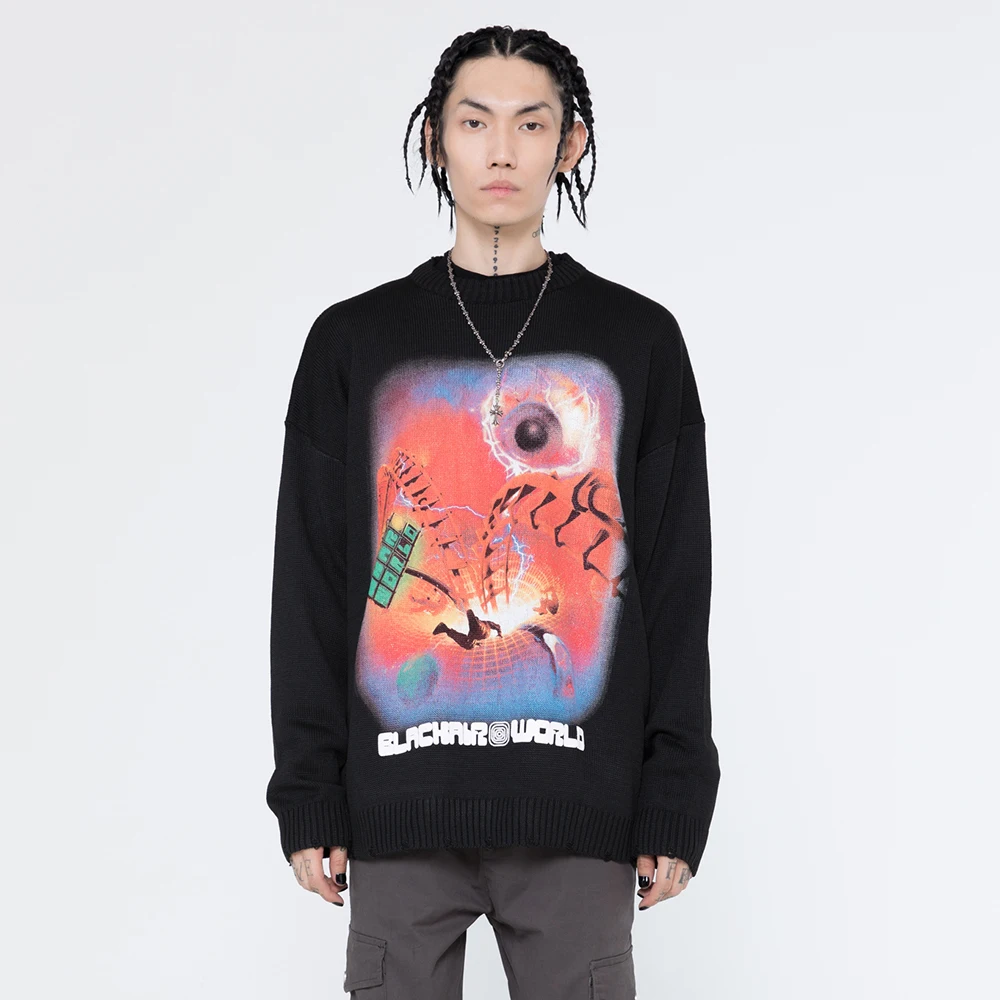 

Knitted Long Sleeve Pullovers Winter Fashion Harajuku Sweater Y2k Men Clothing Hip Hop Streetwear Men Goth Oversized Sweaters