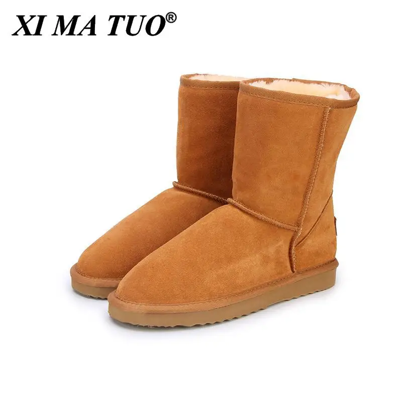 Классические зимние сапоги из натуральной воловьей кожи женские 100% шерсти